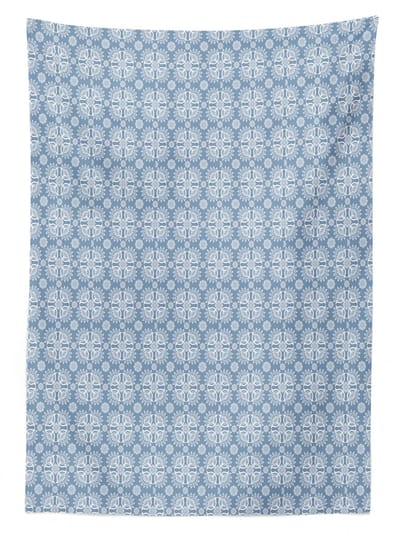 ABAKUHAUS Boho Tafelkleed – Blauw-Wit Satijn 140x170 – Binnen en Buiten
