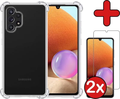Hoesje - Met Screenprotector - 2 Stuks - Geschikt voor Samsung Galaxy A32 5G - Sterk & Shockproof - Back Cover - Siliconen Case - Telefoon Hoes - Shock Proof - Telefoonhoes - Transparant