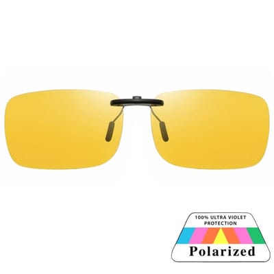Fako Sunglasses® - Clip On Voorzet Zonnebril Black Metal - Overzet Clip-on - Polariserend - Polarized - Medium - 135x40mm - Night Vision - Geel