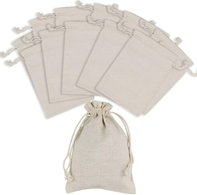 12 stuks Hessische tassen, 3,1x3,9 inch katoenen mousseline zakken, dubbele trekkoord katoenen doek tas, mini geschenkzakken, voor snoep, accessoires, kleine onderdelen