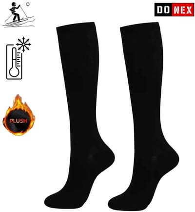 4 Paar DONEX® Thermo kniekousen Katoen - Naadloos - Heren/Dames - Zwart Maat 35-38