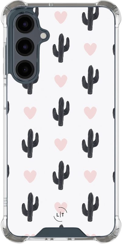 Shockproof hoesje - Geschikt voor Samsung Galaxy A16 - Cactus hartjes - Extra sterke case - TPU/polycarbonaat - Natuur - Wit, Transparant