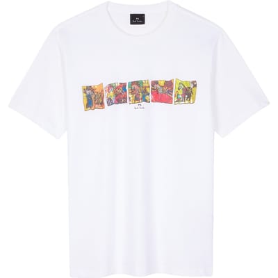 Paul Smith Mens Reg Fit Ss T Shirt Zebras White Maat: L | T-shirts met Print Outlet | Heren | Wit