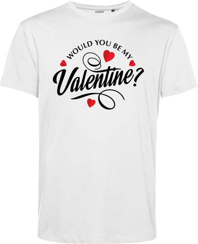 T-shirt Would You Be My Valentine? | Valentijn cadeautje voor hem | Valentijn | Valentijnsdag voor mannen | Wit | maat XS