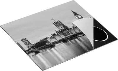 Chefcare Inductie Beschermer London Big Ben en Westminster Brug - Zwart Wit - 60x50 cm - Afdekplaat Inductie - Kookplaat Beschermer - Inductie Mat