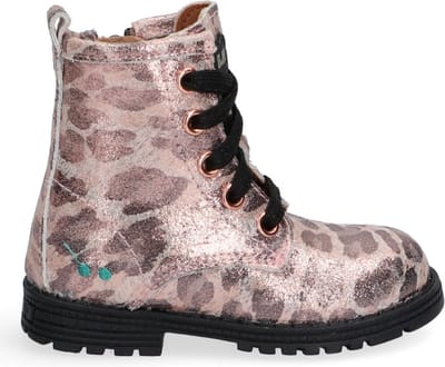 BunniesJR Thijs Trots Meisjes Biker Boots - Roze/Print - Leer - Veters