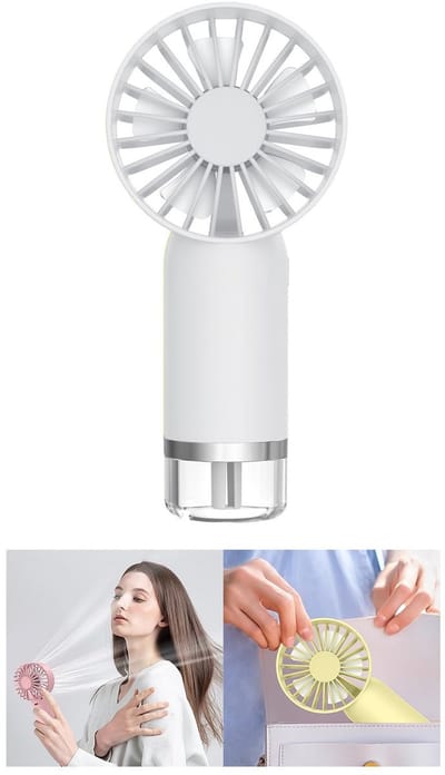 carmdering - Handventilator - Draagbare Ventilator - Kleine Ventilator - Mist spray, 3s koeling, stil - Verstelbare snelheid, USB oplaadbaar - Lichtgewicht (170g), wit - Perfect voor reis, strand en make-up