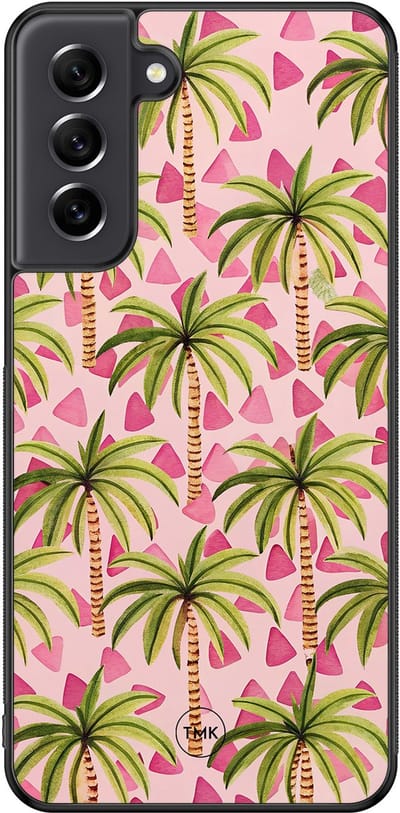 Hoesje geschikt voor Samsung Galaxy S21 FE - Palmbomen - Roze - TPU case - Landschap - Hardcase zwart telefoonhoesje