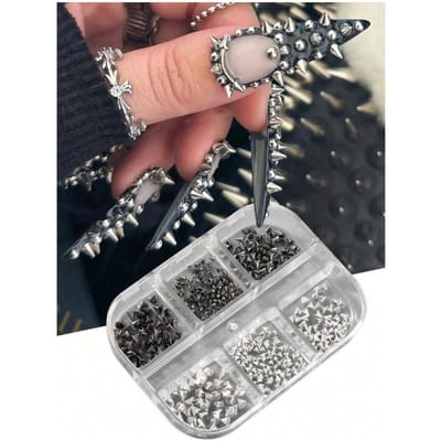 6 Roosters/doos 3D Metallic Klinknagel Punk Nagellak Charms, Goth Punk Voor Nagels Zilver Zwart Kegel Spikes Studs Nagellak Juwelen Legering Mini Klinknagel Studs