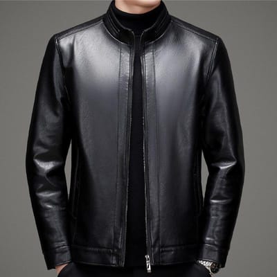 Veste en cuir pour homme, épaisse et chaude, grande taille, col montant, veste en cuir pour papa 4XL black