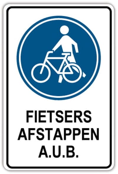 Bord Fietsers afstappen - Weerbestendig Aluminium - 40x60 cm - Bevestiging: Zonder bevestiging (alleen het bord)