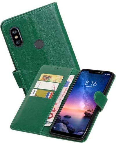 Zakelijke Book Case Telefoonhoesje Geschikt voor de XiaoMi Redmi Note 6 Pro - Portemonnee Hoesje - Pasjeshouder Wallet Case - Groen