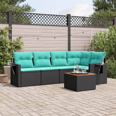 vidaXL - 6-delige - tuinbankset - met - kussens - van - zwart - polyrotan