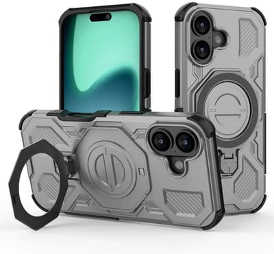 Hoesje geschikt voor Apple iPhone 17 | Compatibel met MagSafe / Qi2 | 360° Draaibare Magnetische Standaard | Back Cover Kickstand Ring | Grijs