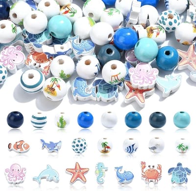 Ocean Themaparels - 100 Stuks Houten Kralen in Zee Dier Vorm voor Sieraden, Zomer Knutselen en Decoratie