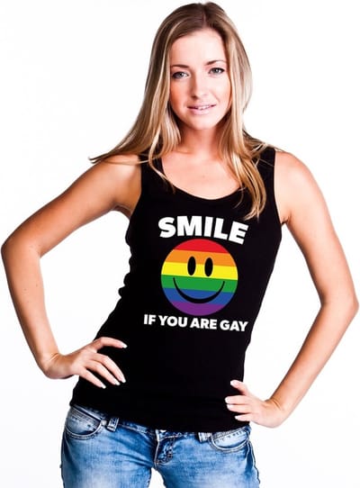 Smile if you are gay emoticon tanktop/ singlet shirt zwart dames - LGBT/ Gay pride shirts S