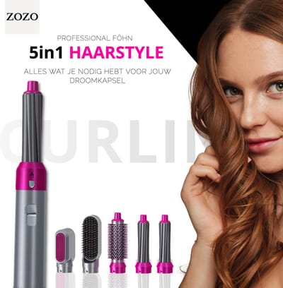 Zozo’s Airwrap - föhn borstel -5 in 1 Multi styler -5 opzet stukken - krultang – stijlborstel- hairwrap - Airstyler - multifunctioneel - Multi styler – haardroger – Airwrap krultang – optimaal volume.