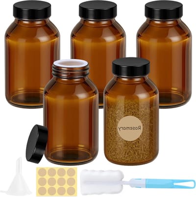 Set van 5 Bruine Glazen Potten 500ml met Schroefdeksel en Binnendeksel - Luchtdichte Glazen Opbergpotten voor Kruidens, Thee en Koffie