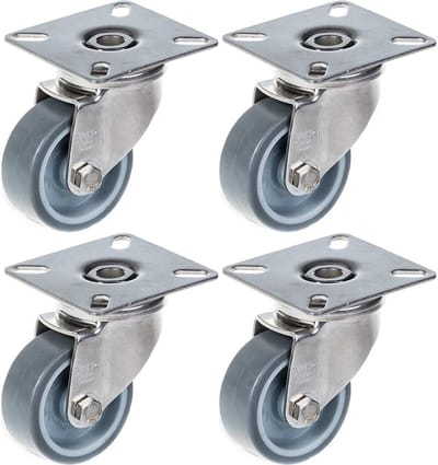50 mm (2") roestvrijstalen zwenkwiel met grijs rubber, draaibaar, 160 kg, set van 4