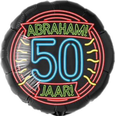 Folieballon - 50 Jaar - Abraham - Neon - 46cm- Zonder vulling