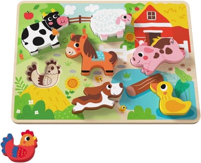 Houten Steekpuzzel - Dierenpuzzel Kinderen - Leren Dieren Kleuren - 8 Delige Set - L 295 x B 215 cm