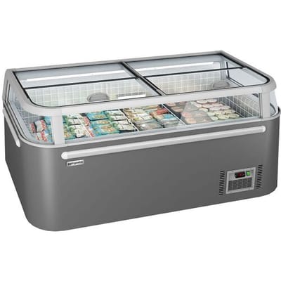 GGM Gastro Supermarkt-Tiefkühlinsel - Kopfteil - 1850mm - 523 Liter - mit 2 Schiebetüren - Grau