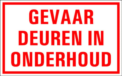 Gevaar, deuren in onderhoud tekstbord - kunststof 400 x 250 mm