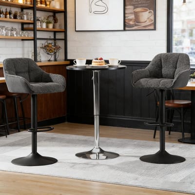 MODFU - Barkrukken Set Van 2 - In Hoogte Verstelbaar En 360° Draaibaar - Modern - Voor Keuken Of Bar - Chenille En Metaal - Donkergrijs