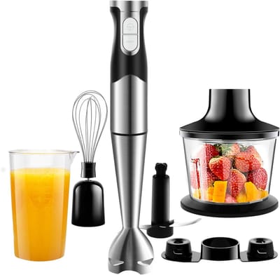 CLVP® Staafmixer Set - Hakmolen - Groentesnijder - Soepmaker - Zwart en Zilver