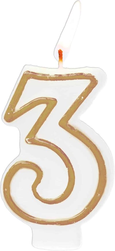 Folat - Kaars cijfer 3 simply chique gold 9 cm