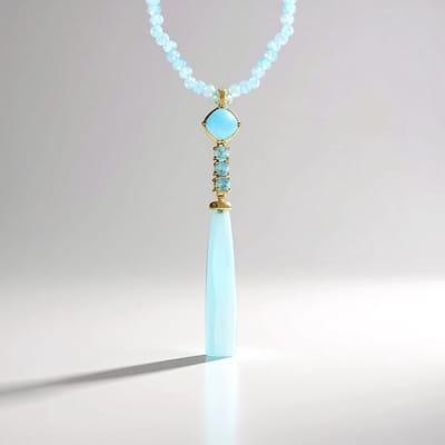 Cavill - Zilveren Ketting 925 Sterling Zilver Verguld - Aqua Chalcedoon 9,45 ct & Larimar 0,99 ct - Paraiba Apatiet 0,35 ct - Hemelsblauw