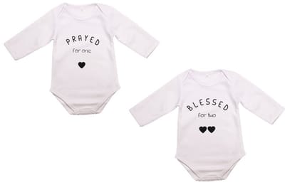 Hospitrix Baby Rompertje Tweeling met Tekst "Prayed for one, Blessed for two" | 0-3 maanden | Korte Mouw |Tweeling Cadeau| Kraamkado | Cadeau voor Zwangerschap | Bekendmaking | Aankondiging | Aanstaande Moeder | Moederdag