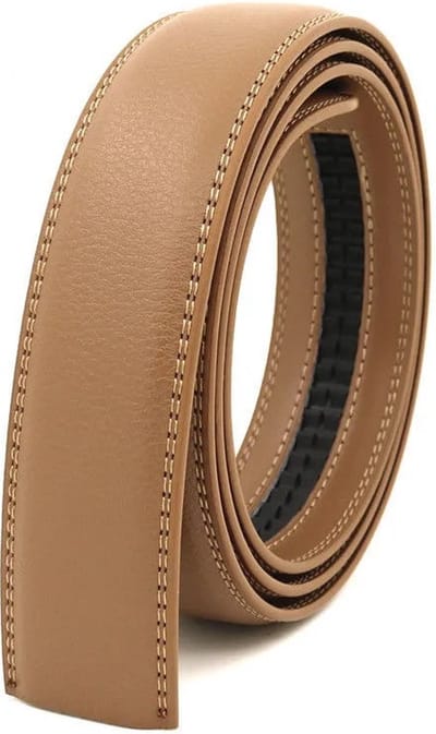 Lichtbruine lederen riem (3,5 cm breedte) zonder gaatjes voor automatische gespen voor heren ( gesp niet inbegrepen )
