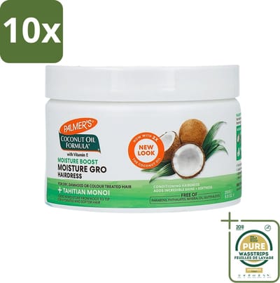 10 x Palmers - Cremespoeling - Coconut Oil - Condit Pot - 250 ml - Grootverpakking - Kokosolie Conditioner - Droog Haar - Beschadigd Haar - Haar Herstel - Haar Hydratatie