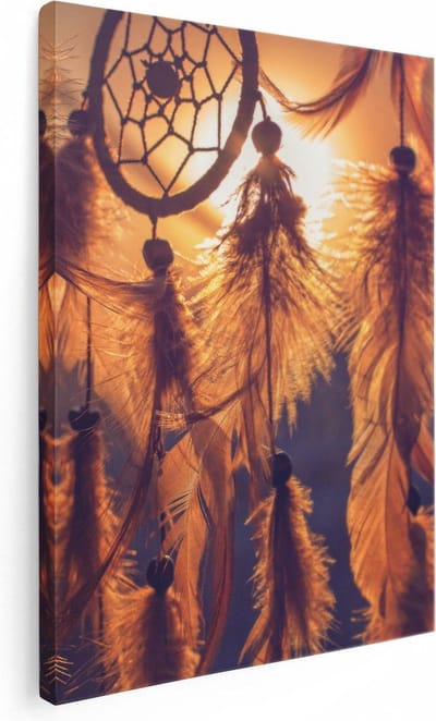 Artaza Canvas Schilderij Zonsondergang - 30x40 cm - Klein - Wanddecoratie Dromenvanger - Muurdecoratie Veren - Schilderijen Op Canvas