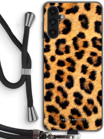 Case Company® - Hoesje met koord geschikt voor Samsung Galaxy A04s hoesje met Koord - Luipaard - Telefoonhoesje met Zwart Koord - Bescherming aan alle Kanten en Over de Schermrand