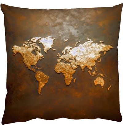 Sierkussens - Kussentjes Woonkamer - 50x50 cm - Wereldkaart - Goud - Roest