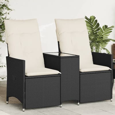 vidaXL - Tuinbank - 2-zits - verstelbaar - met - tafel - poly - rattan - zwart