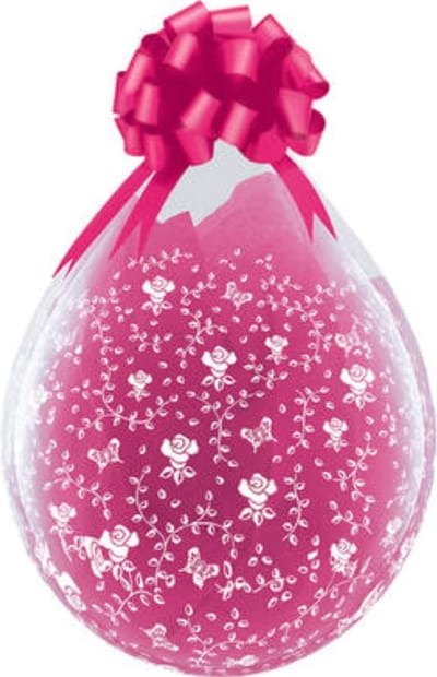 Qualatex - Stuffer Ballonnen Bloemen met "Roze bloem bedruking" 45 cm - 25 stuks - TRANSPARENT = doorzichtig
