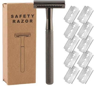 Veilig scheermesje voor dames en heren - Unisex - Luxe - 10 extra scheermesjes - Zwart - Safety razor - One blade - Vrouw - Lichaamshaar - Gezichtsbeharing - Scheren - Scheermes - Enkel blad - Veiligheidsmes - Scheer set - Zero waste