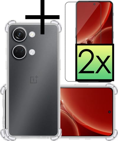 Hoesje - Met Screenprotector - 2 Stuks - Geschikt voor OnePlus Nord 3 - Sterk & Shockproof - Siliconen Case - Back Cover - Telefoon Hoes - Shock Proof - Transparant