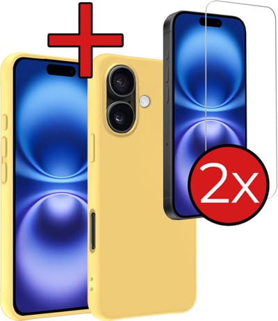 Hoesje - Met 2x Screenprotector - Geschikt voor Apple iPhone 16 - Sterk & Shockproof - Telefoon Hoes - Back Cover - Siliconen Case - Telefoonhoes - Geel