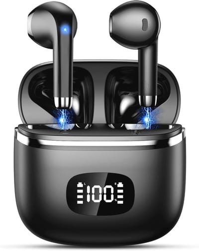 Draadloze Bluetooth Hoofdtelefoon met HD-Microfoon, 40 Uur Speeltijd, IPX7 Waterdicht, Diepe Bass, Voor Werk en Studie