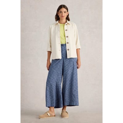 White Stuff Roxy Linen Blend Culotte Blue Multi Maat: 10 REGULAR | Wijde Broeken Outlet | Dames | Blauw
