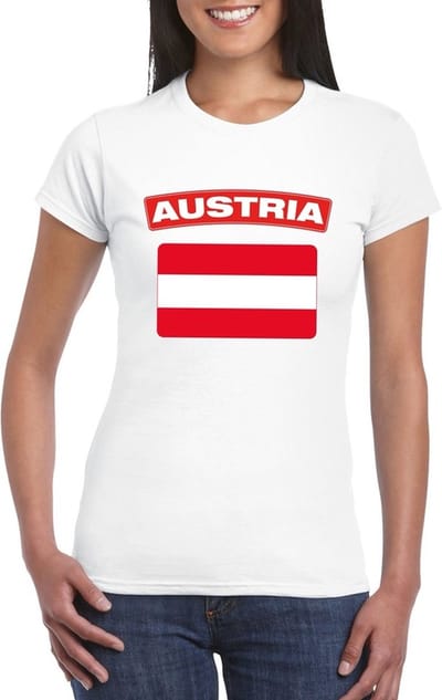 Vlag Oostenrijk t-shirt - wit - met vlag van het land print - voor dames - korte mouwen - supporters S