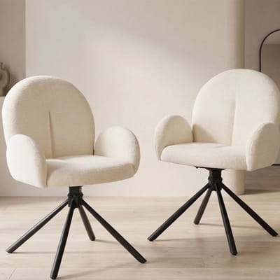 Eetkamerstoel - Onbekend - Draaibare eetkamerstoel met armleuningen zachte velvet bekleding metalen poten - Set van 2 multifunctioneel - Cremewit - Onbekend