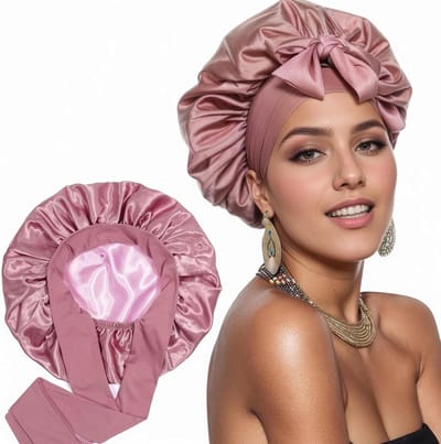 Dailygoods - Wendbare Zijden Slaapmuts voor Lang Haar, Zijden Bonnet, Zijden Bonnet Zacht en Comfortabel, Hair Bonnet, Zijden Slaapmuts met Verstelbare Brede Band voor Bevestiging op het Hoofd