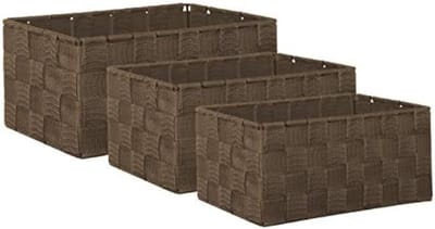 PromoHome 3-delige set gevlochten opbergmanden - Stevig frame - Bruin