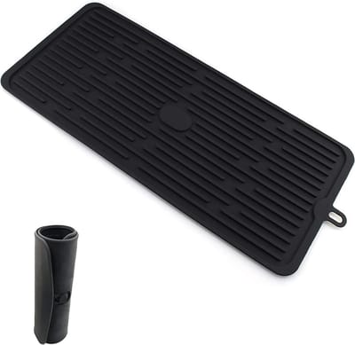Afdruipmat siliconen zwart 44 x 20 cm antislip hittebestendig vaatwasmachinebestendig - keuken afdruiprooster voor bestek servies flessen