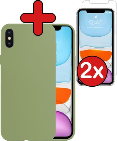 Hoesje - Met 2x Screenprotector - Geschikt voor Apple iPhone X - Sterk & Shockproof - Telefoon Hoes - Back Cover - Siliconen Case - Telefoonhoes - Groen